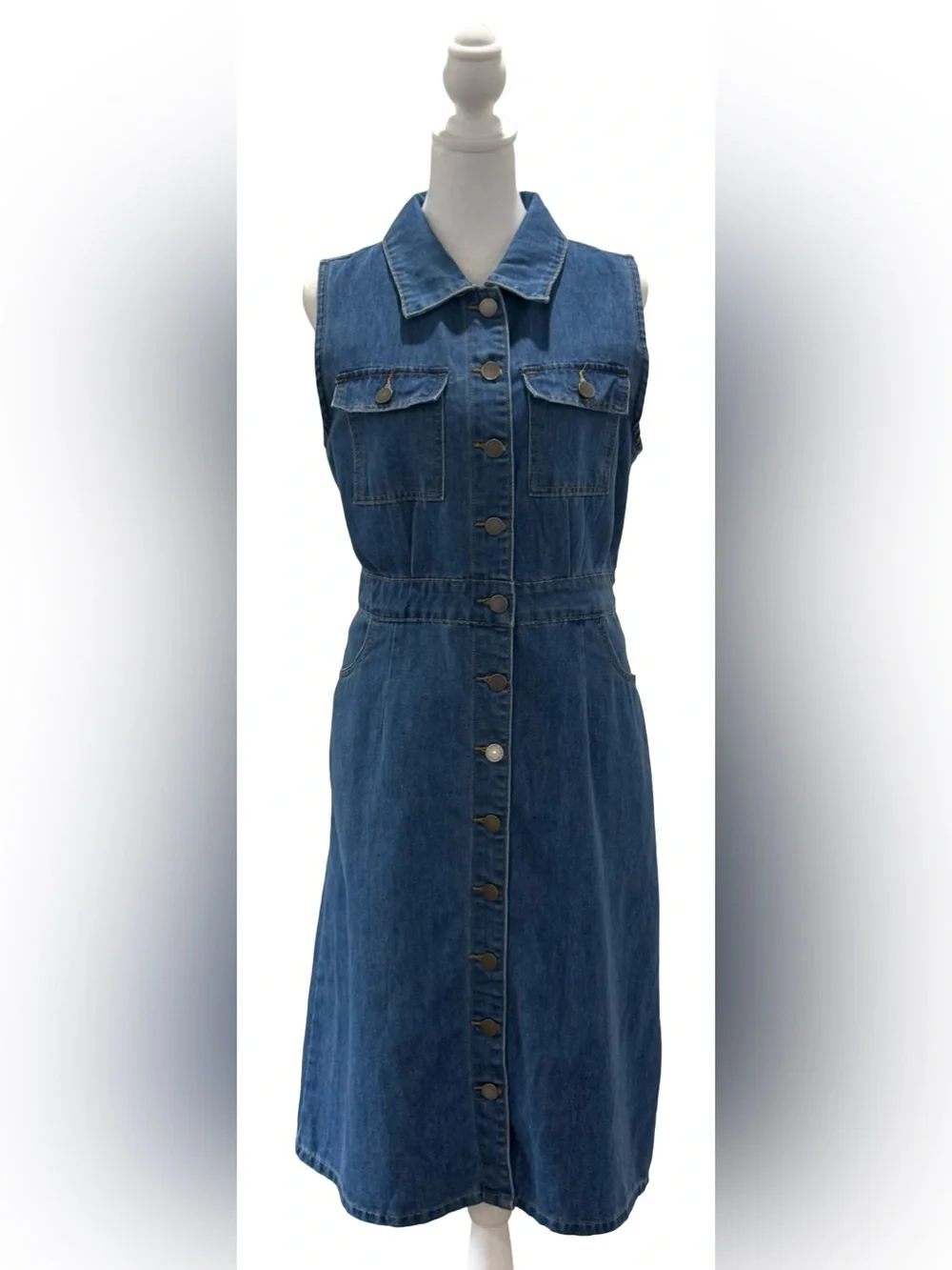 Coco Carmen Raleigh Sleeveless Denim Dress NWT Button Front Casual Midi size S/M - Picture 4 of 10